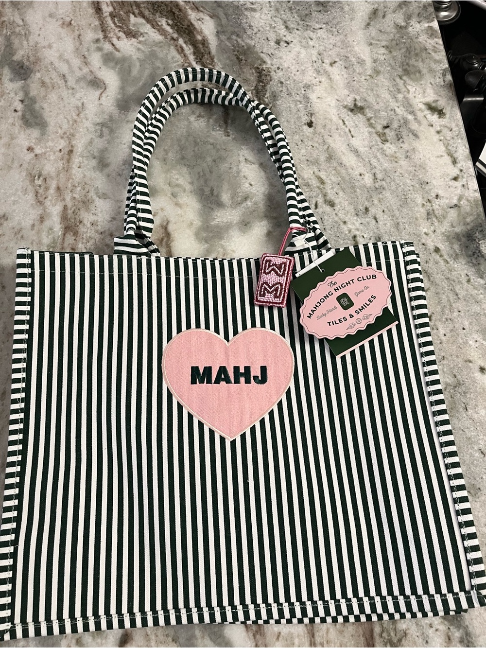 NWT Green and White Mahjong Stripe Canvas Tote Bag – MAHJ Heart